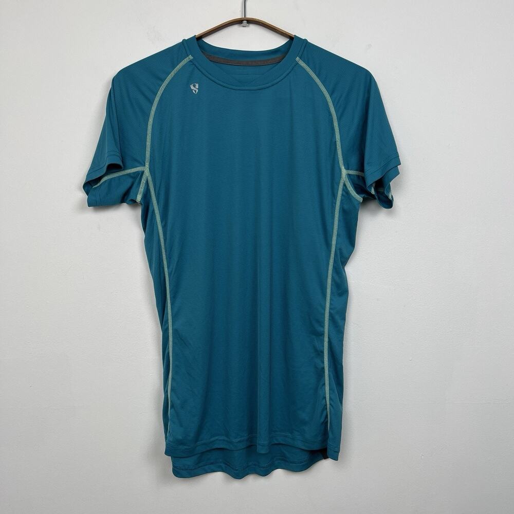 Stoic Women's Sz Medium Cycling‎ Biking Shirt Turquoise Stripe Active Base Layer